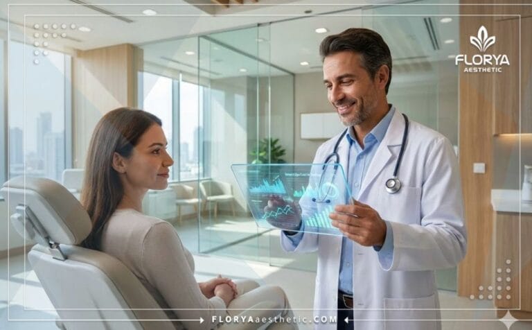 طبيب يشرح تكلفة عملية سمارت ليبو في تركيا على جهاز لوحي للمريض.