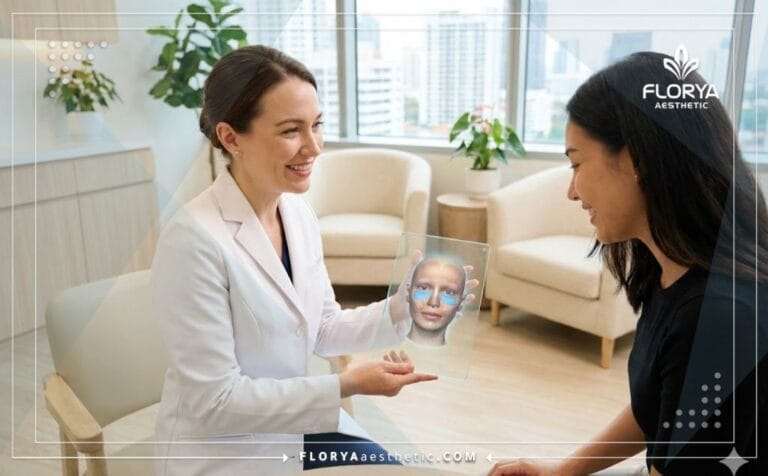 Doctor mostrando el plan digital para el Relleno de ojeras en Turquía.