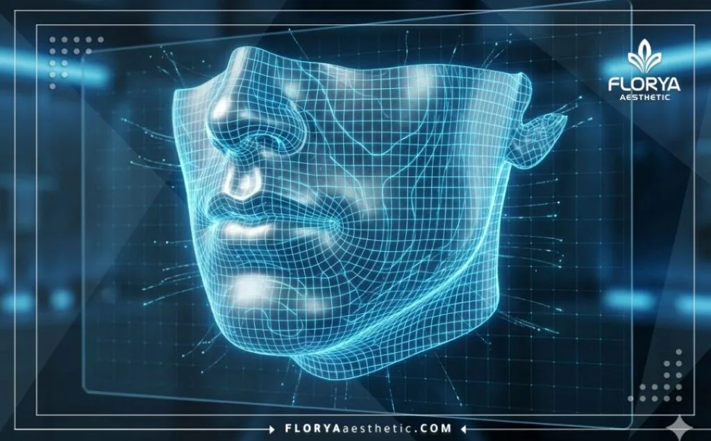 Escaneo 3D de alta tecnología enfocado en la estructura facial masculina.