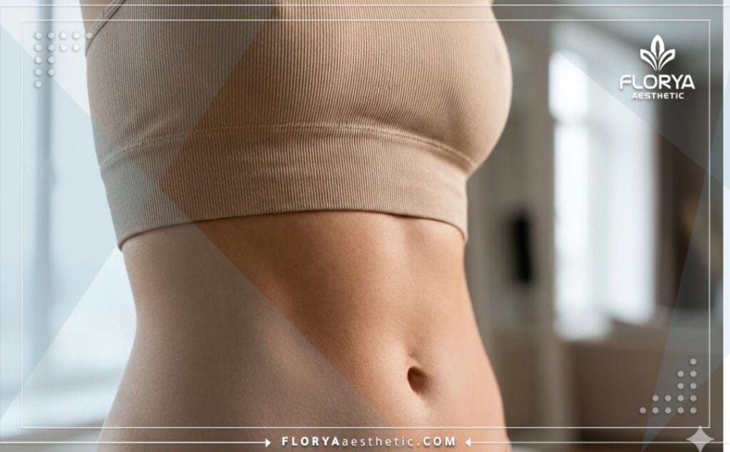 : Close-up showing the smooth and sculpted skin result after Vaser liposuction.