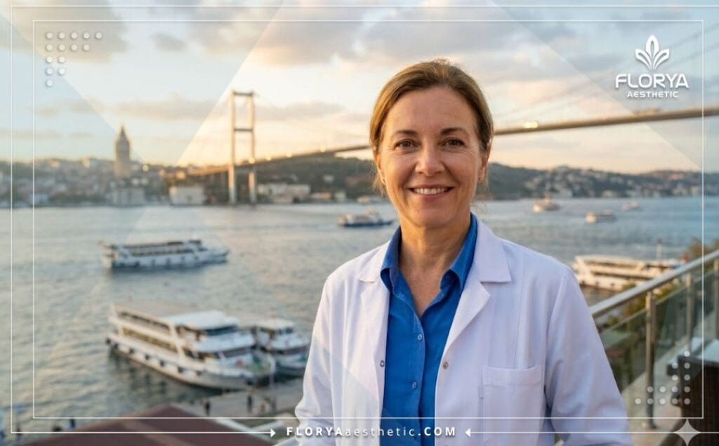 Приветливый доктор в Стамбуле на фоне пролива Босфор.