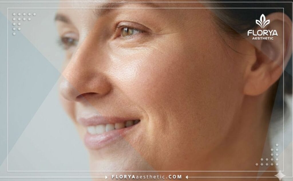 Close-up showing the smooth and rejuvenated skin result of a facelift.