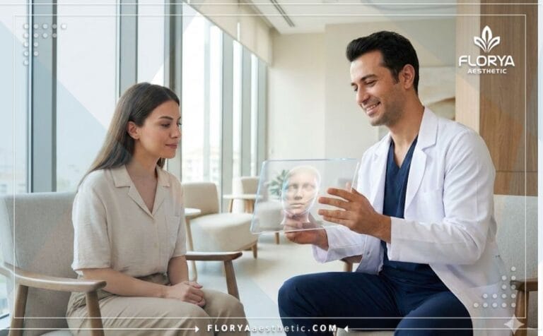 Médecin montrant les Avantages du Remodelage du Visage en Turquie sur tablette.