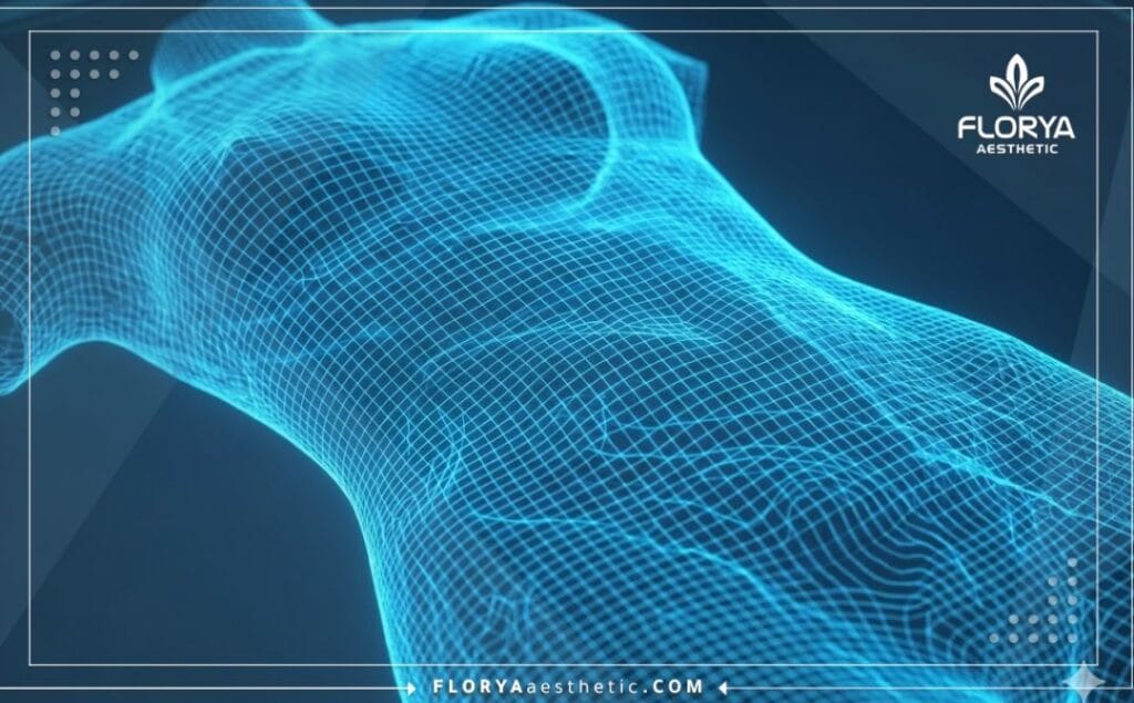 Digital 3D mesh scan visualizing the waist area for precision sculpting