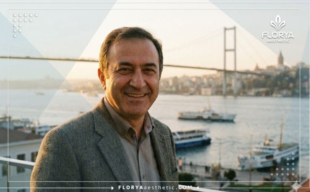 Friendly plastic surgeon in Istanbul with Bosphorus bridge background