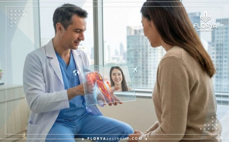 Médico especialista explicando los Riesgos del contorno de brazos en Turquía a un paciente