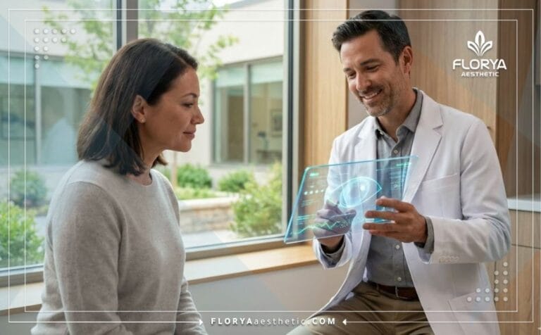 Médecin expliquant les Risques du traitement de l'astigmatisme sur une tablette numérique