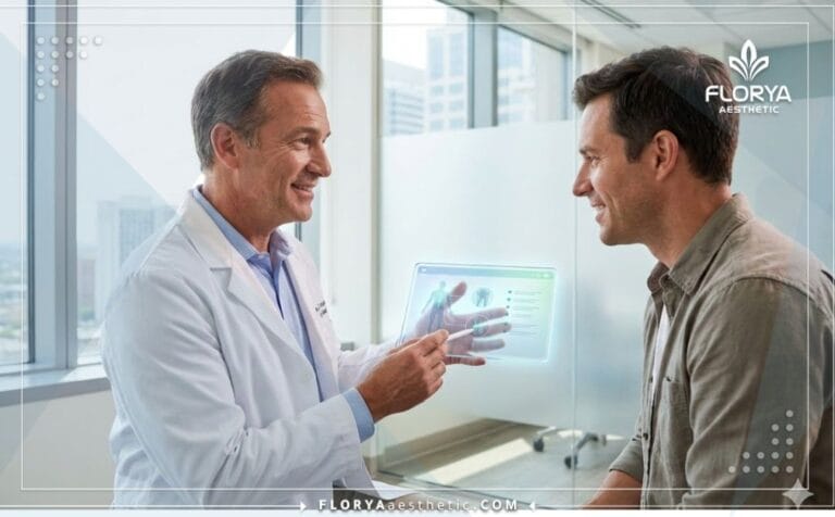 Doctor explicando las Ventajas de la Marcación Abdominal en Turquía con tablet