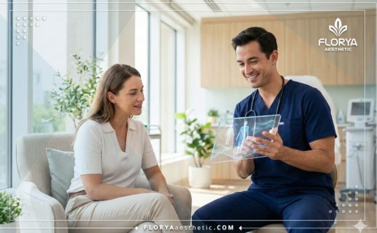 Doctor explicando las Ventajas de la Remodelación Corporal en Turquía con tecnología.