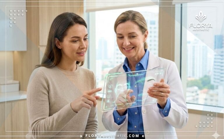 Médecin expert expliquant les Avantages de la Greffe de Sourcils en Turquie avec une tablette technologique
