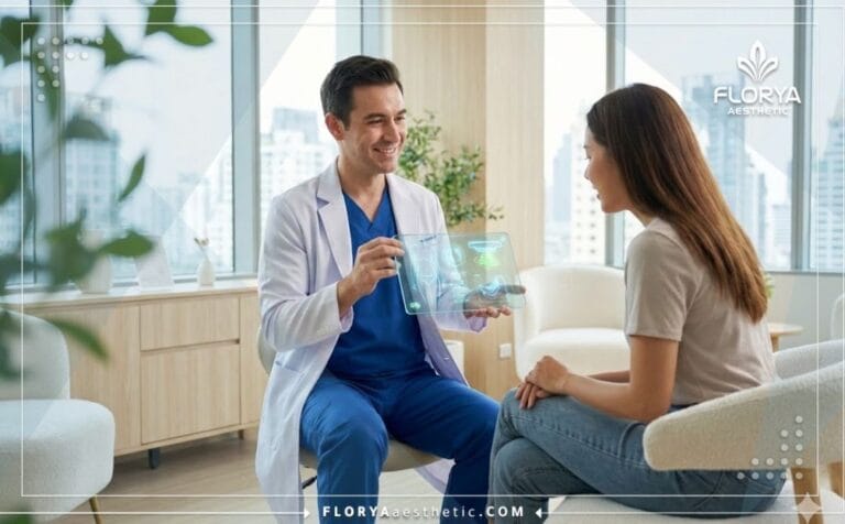 Médecin expliquant les Avantages du Lifting Corporel Laser en Turquie sur tablette