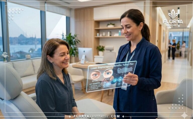 Chirurgien discutant des Avantages de la blépharoplastie inférieure en Turquie.