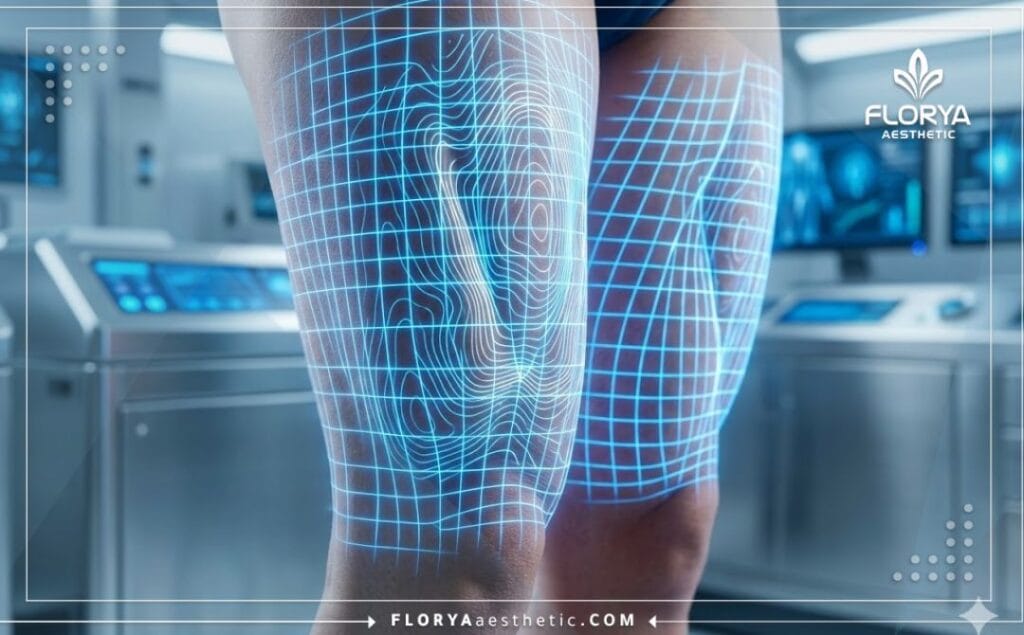 Escaneo digital 3D avanzado enfocado en la anatomía de los muslos para una máxima precisión.