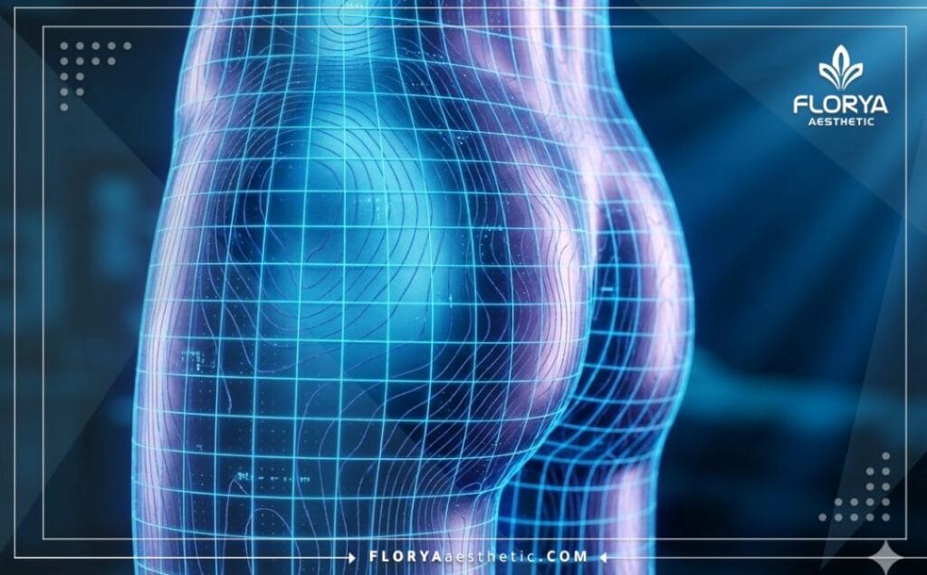 Escaneo de superficie 3D de alta tecnología enfocado en la anatomía de los glúteos.