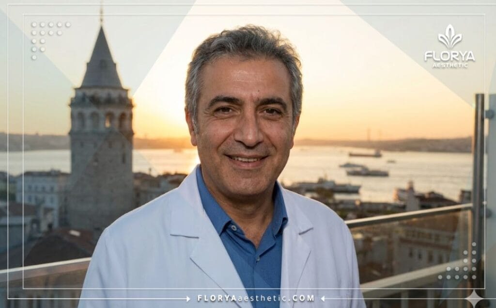 طبيب جراحة سمنة مبتسم يرحب بالمرضى في إسطنبول مع خلفية البوسفور