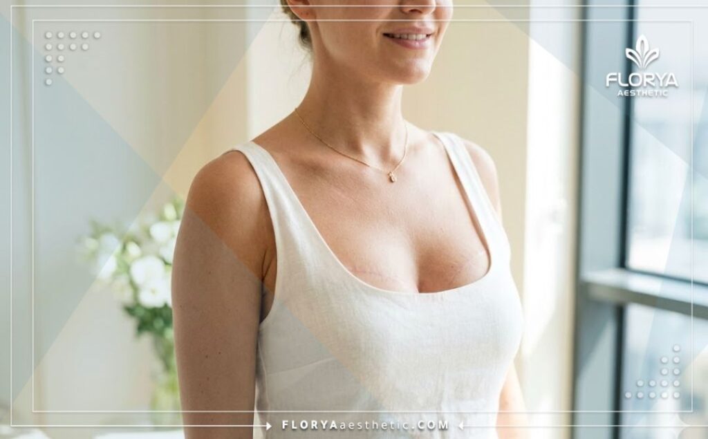 Cinematic close-up of a perfect and symmetrical breast reduction result