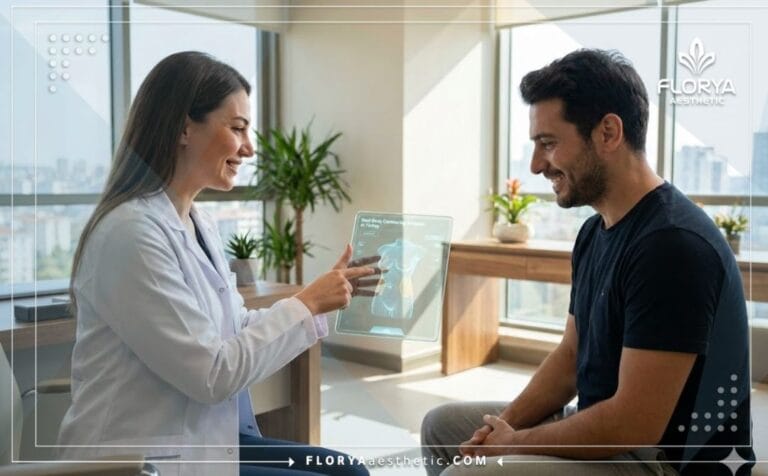 Doctor mostrando plan digital del Mejor cirujano de remodelación corporal en Turquía