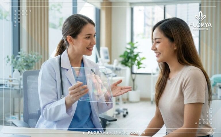 Doctor mostrando el plan digital del Mejor Cirujano de Mastopexia en Turquía