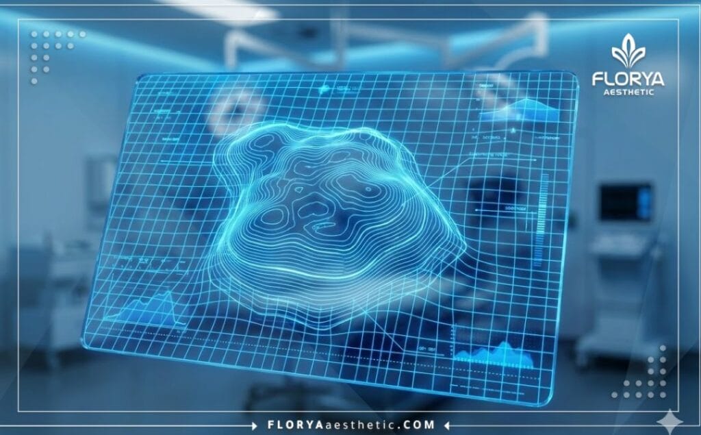 مسح ضوئي ثلاثي الأبعاد يظهر تخطيط توزيع الدهون بدقة عالية.