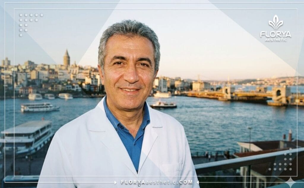 طبيب ودود يرحب بالمرضى مع خلفية لجسر البوسفور في اسطنبول