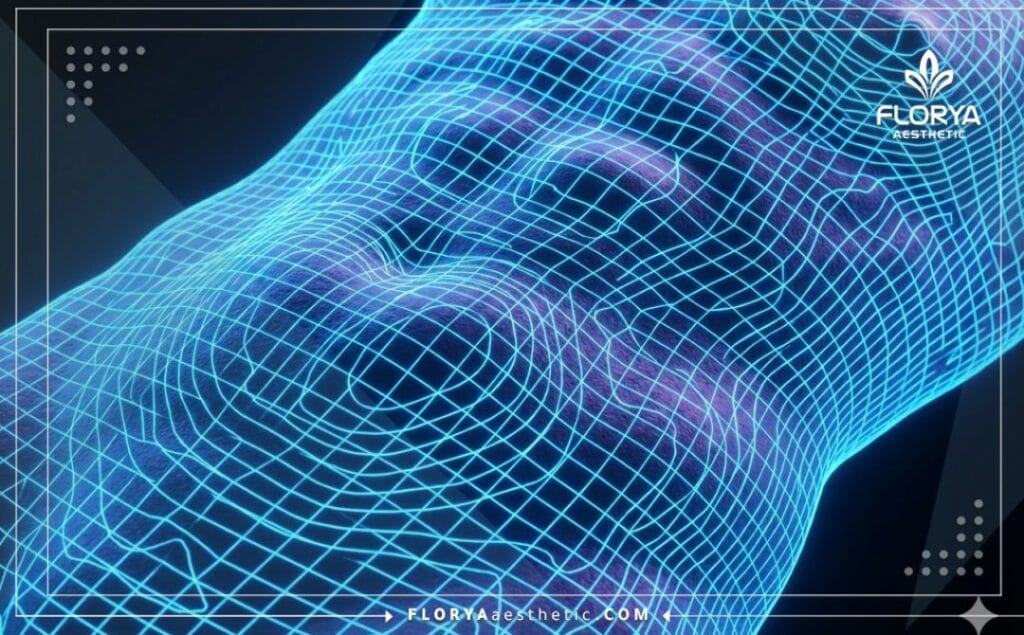 High-tech 3D topographical mesh scan of the stomach area