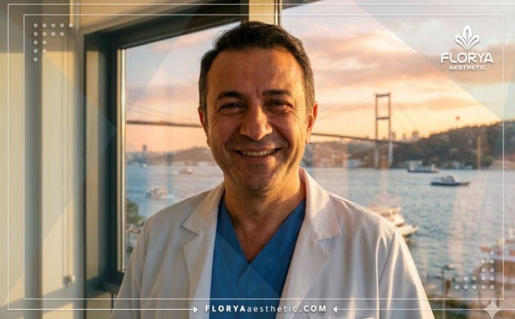 Врач приветствует пациентов в Стамбуле на фоне Босфора