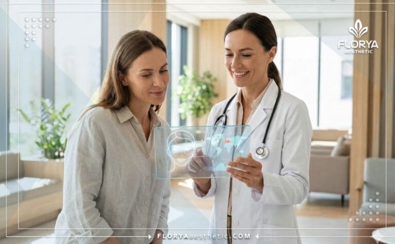 Médecin expert montrant le plan de traitement pour le Meilleur Médecin Mésothérapie Turquie sur tablette.