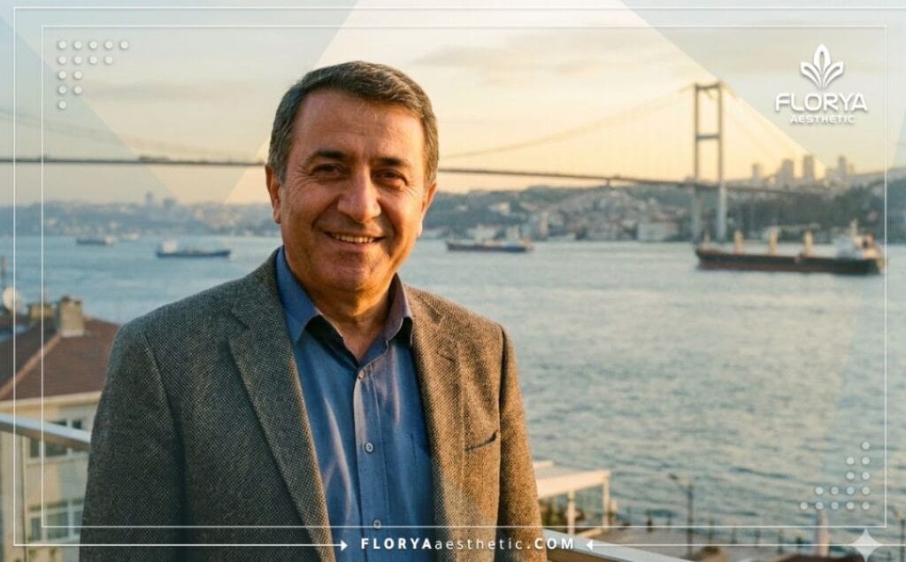 Friendly plastic surgeon in Istanbul with Bosphorus view welcoming international patients.
