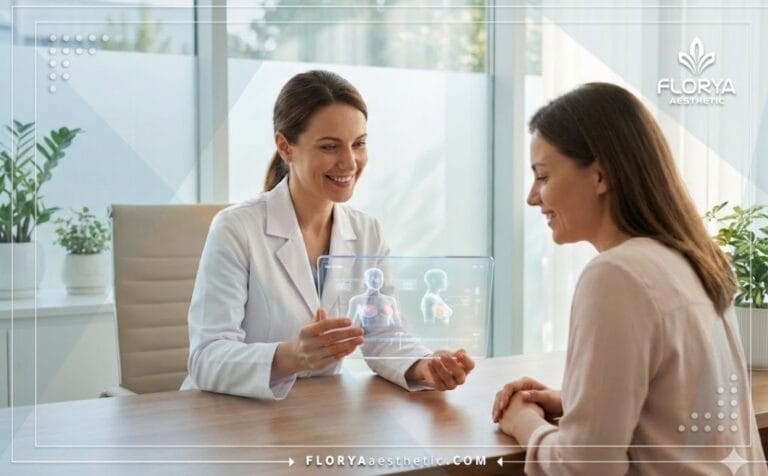 Médecin expert présentant Mon Expérience de Lifting et Augmentation Mammaire sur tablette