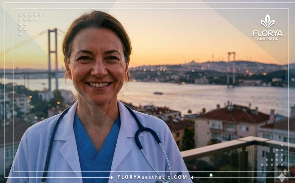 Friendly bariatric surgeon in Istanbul with the Bosphorus Bridge in the background.