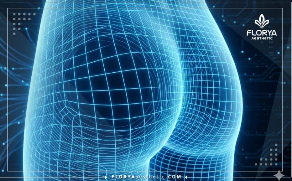 مسح رقمي ثلاثي الأبعاد يوضح دقة استهداف الدهون في منطقة الأرداف