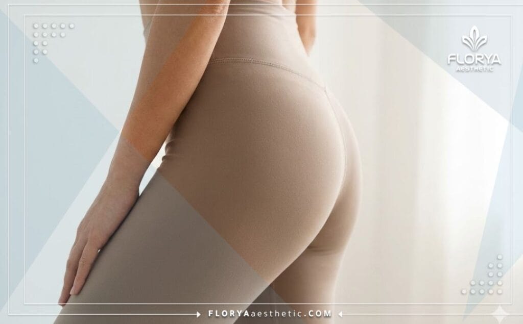 Cinematic close-up showing the flawless and smooth result of buttock sculpting.