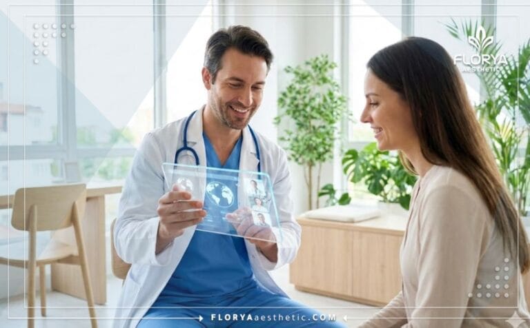 Doctor profesional usando tableta digital avanzada mostrando a los Mejores Cirujanos Plásticos del Mundo.