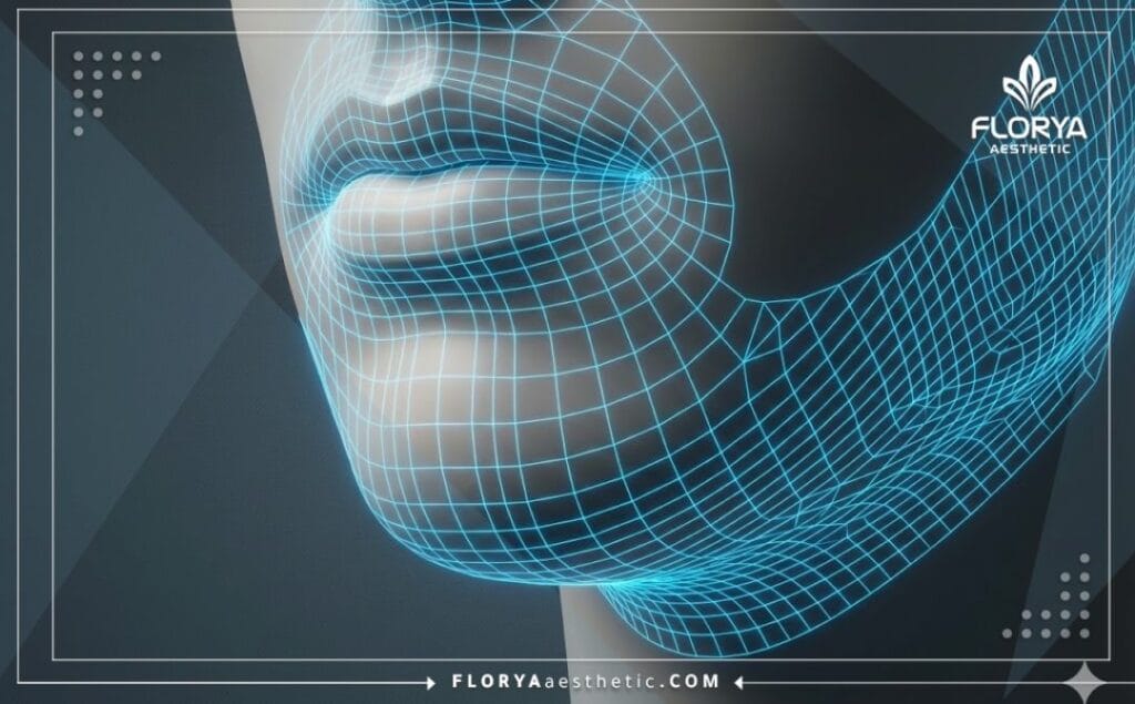 Digital 3D topographic scan focusing on the chin and jawline anatomy.