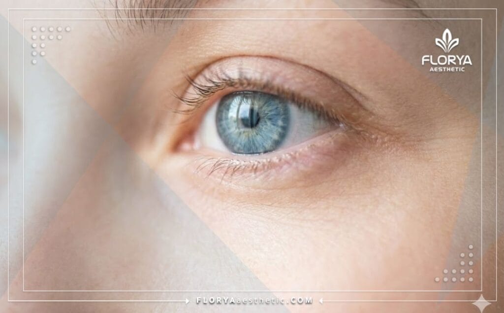 Крупный план здорового, увлажненного глаза после успешного лечения.