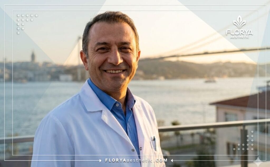 Дружелюбный врач в Стамбуле на фоне достопримечательностей приглашает на лечение.