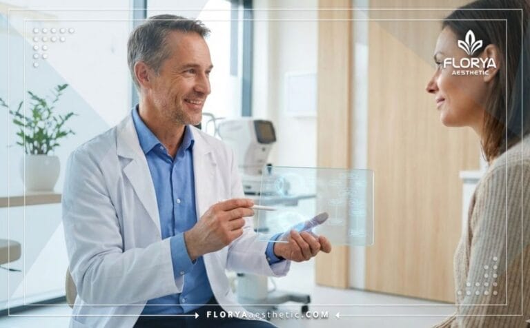 Doctor mostrando el plan de Tratamiento del ojo seco en Turquía en tablet