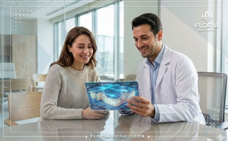 Médecin expliquant la procédure de Lipofilling en Turquie sur une tablette.