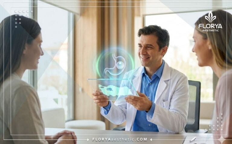 Médecin professionnel expliquant une Expérience Ballon Gastrique en Turquie à l'aide d'une tablette