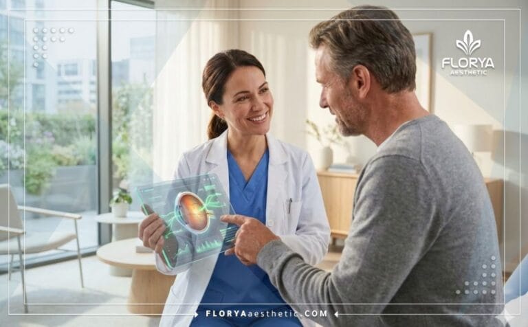 Médecin expliquant le Traitement du Glaucome sur une tablette numérique