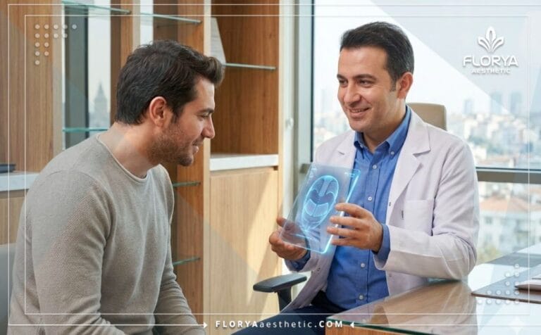 Médecin expliquant le plan de Greffe de Cheveux en Turquie sur tablette.
