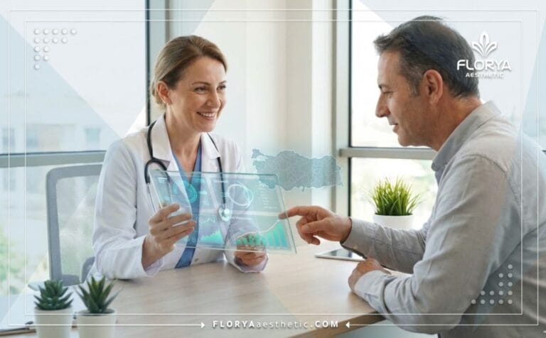 Médecin expert utilisant la technologie numérique pour expliquer le Coût du traitement de l'hypermétropie en Turquie.