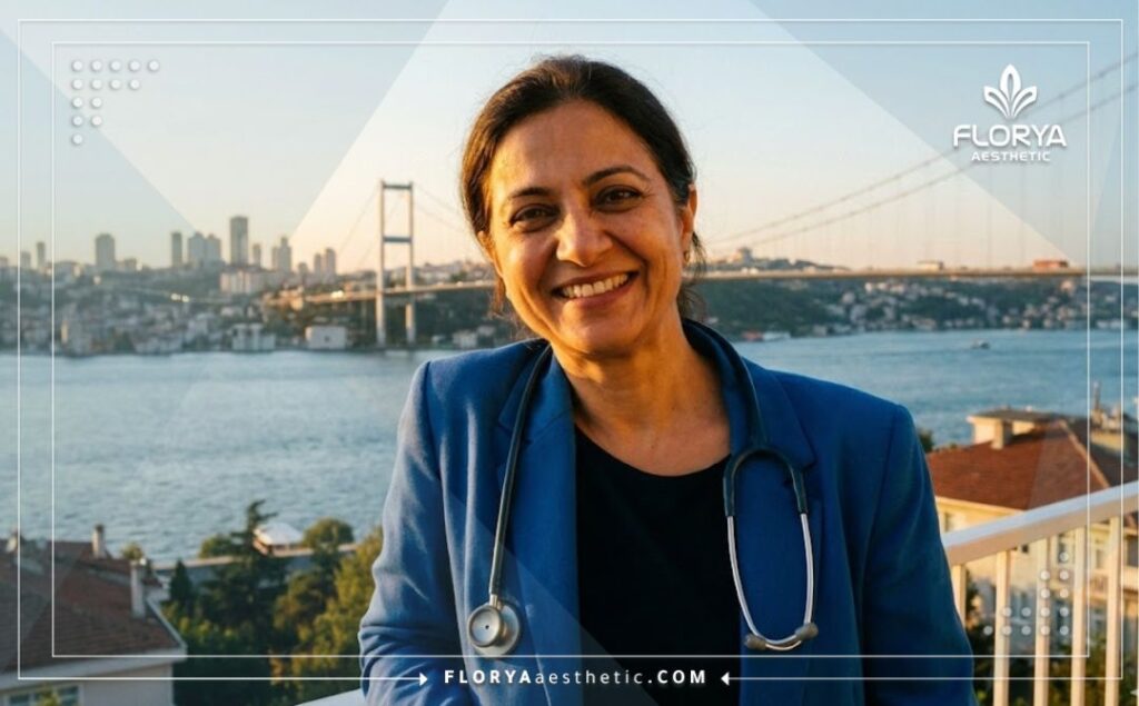 Doctor amigable dando la bienvenida a los pacientes a Estambul para su tratamiento ocular.