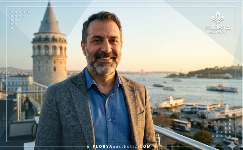 Friendly plastic surgeon in Istanbul with Galata Tower in background
