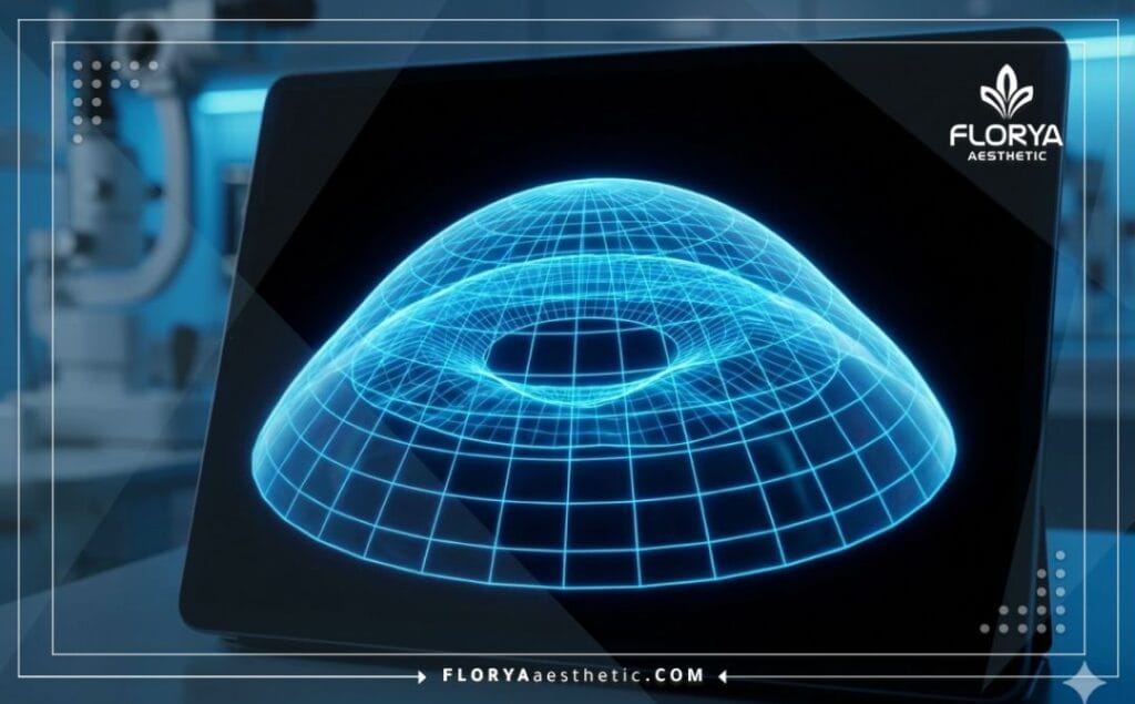 High-tech 3D macro scan visualization of the corneal surface structure.