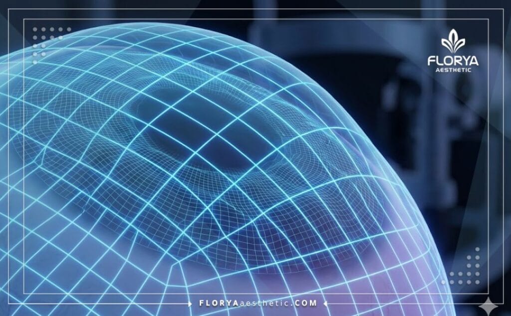 High-tech 3D topographic scan of the cornea showing precision mesh