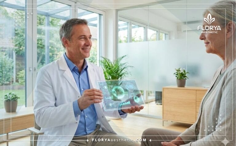 Médecin discutant des Risques Implantation Lentilles Turquie avec technologie numérique