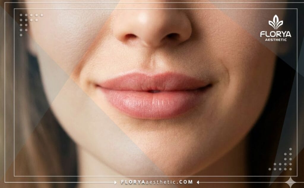 Cinematic close-up showing the perfect, healed results of a lip lift procedure.