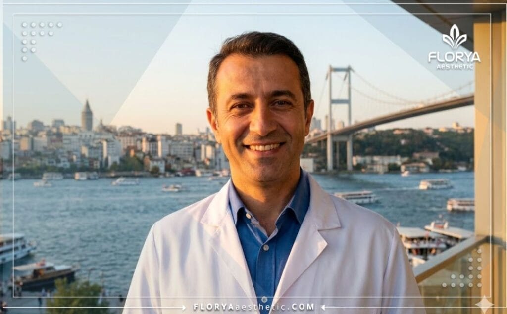 Приветливый доктор на фоне Стамбула приглашает на лечение.