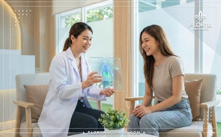 Médecin utilisant une tablette numérique pour expliquer Mon expérience BBL en Turquie